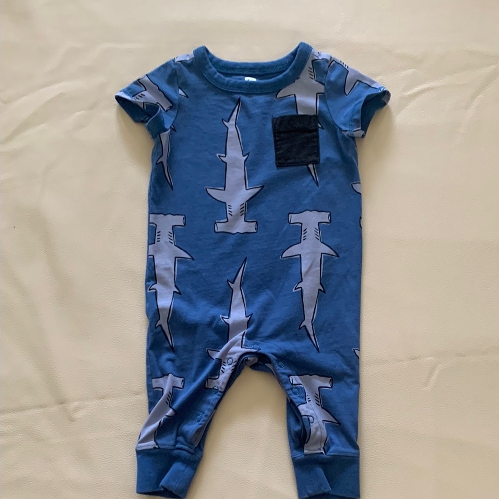 Blue Shark Print Kids One Piece -Tea 6-9 months